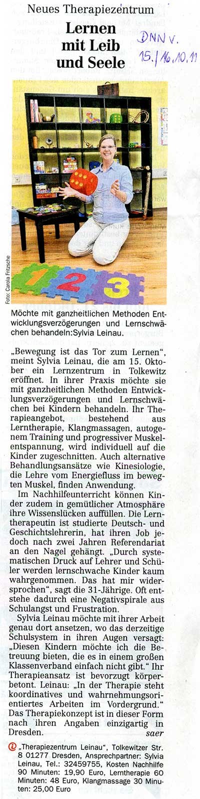Artikel Dresdner Neueste Nachrichten vom 15.10.2011